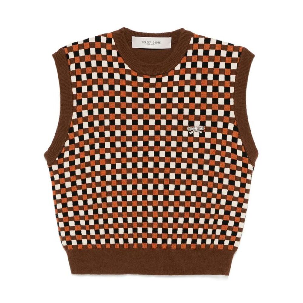 Golden Goose Women Gilet Roby In Maglia Di Lana A Scacchi